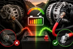 Heavy-duty custom alternator cable installed on a Dodge Ram charging system