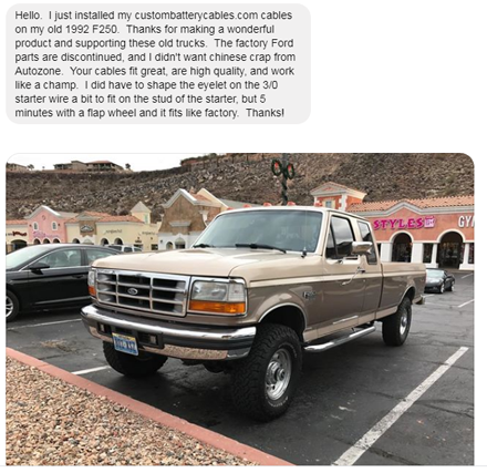 Ford-F250Photo-Customer-testimonial50 Ford F250 in a parking log with a text message over it.